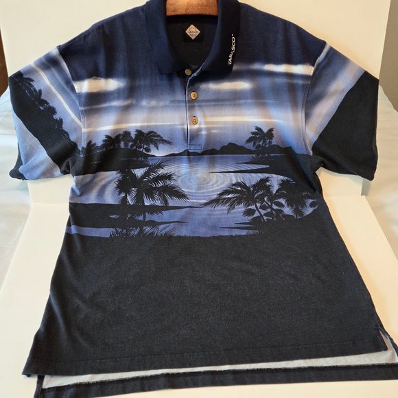 VINTAGE MEN'S LARGE TABASCO POLO SHIRT TROPICAL SCENE - Picture 2 of 8